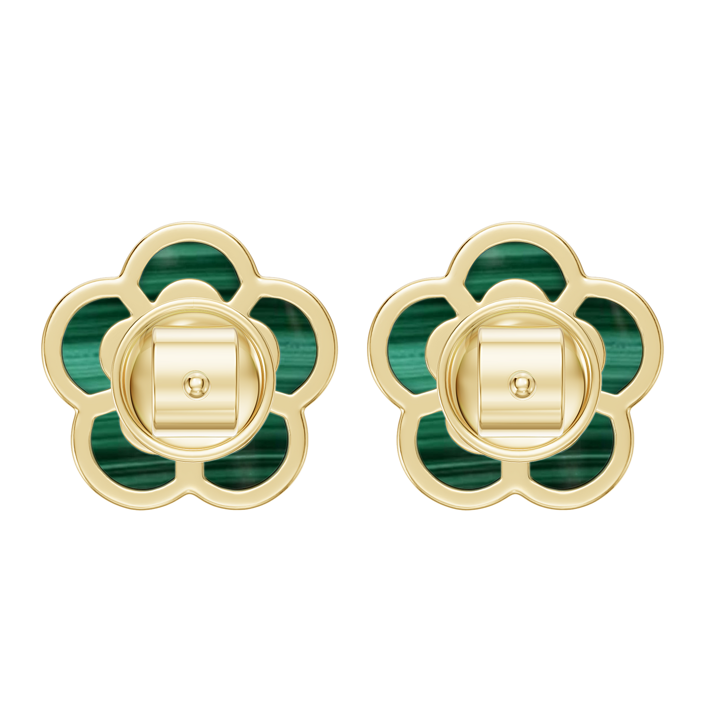 Yellow Gold-Petal Malachite Earrings_view=BACK