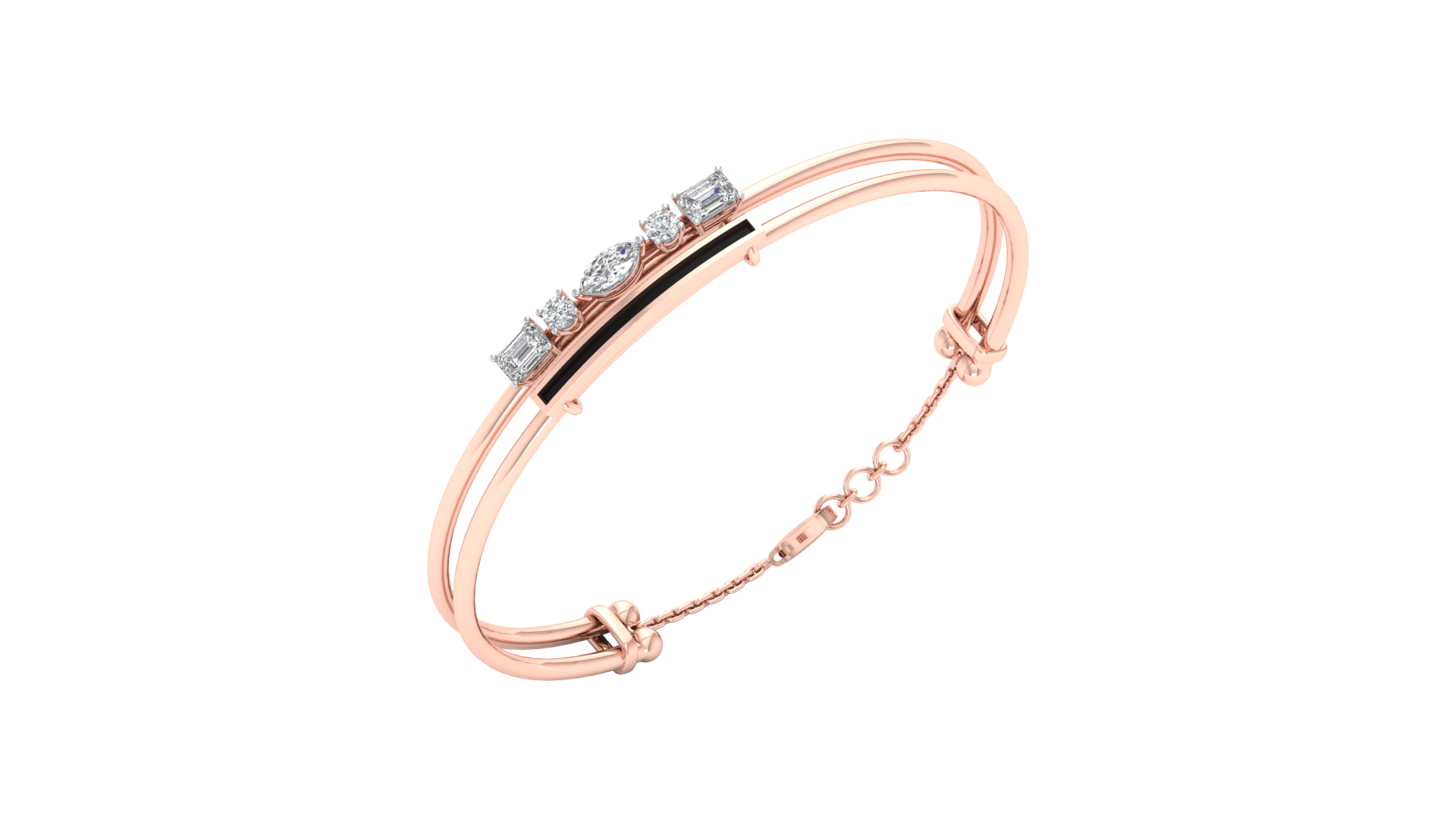 Pink Gold-Lunar Cascade Lab-Grown Diamond Bangle_view=3DV