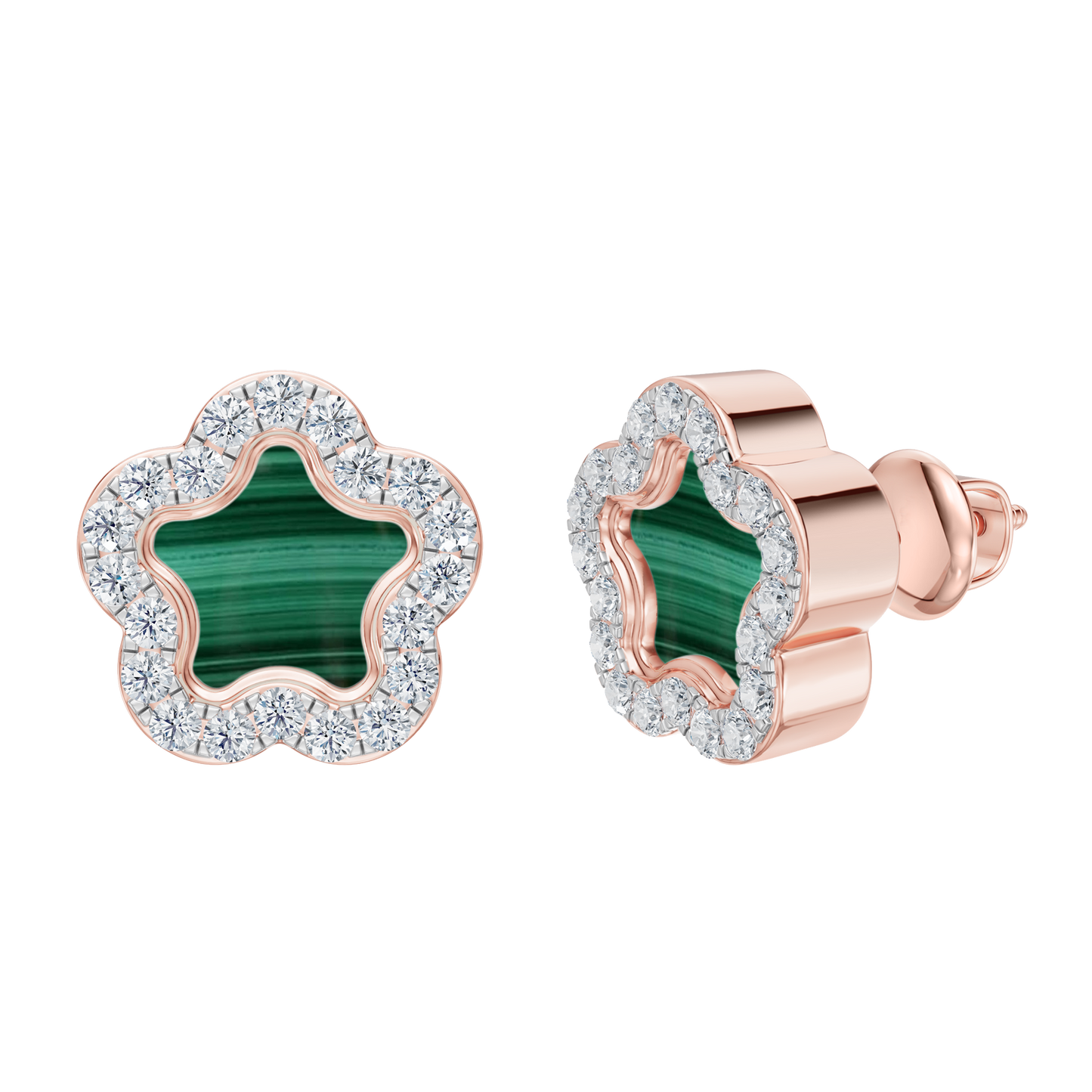 Pink Gold-Petal Malachite Earrings_view=FRONT
