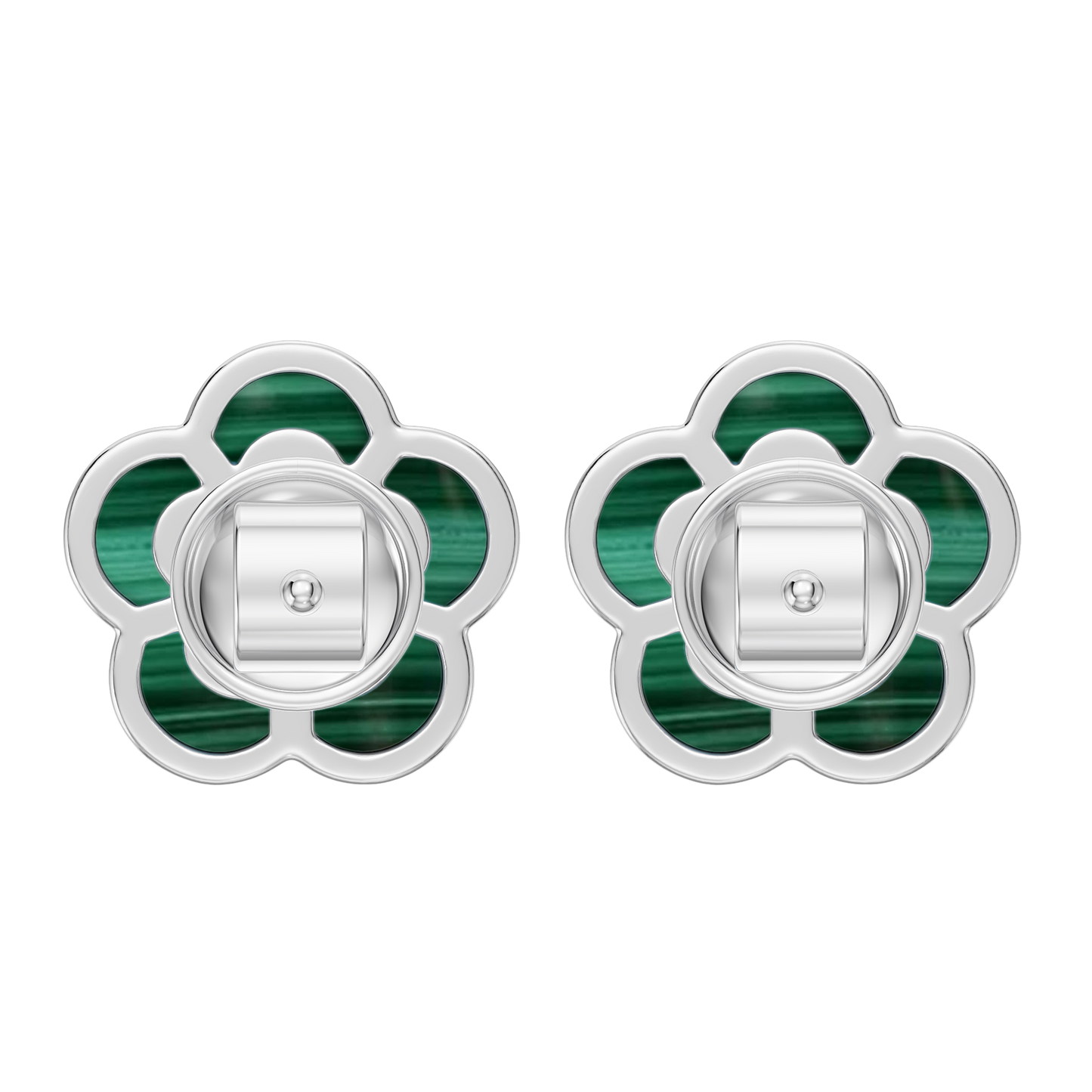 White Gold-Petal Malachite Earrings_view=BACK