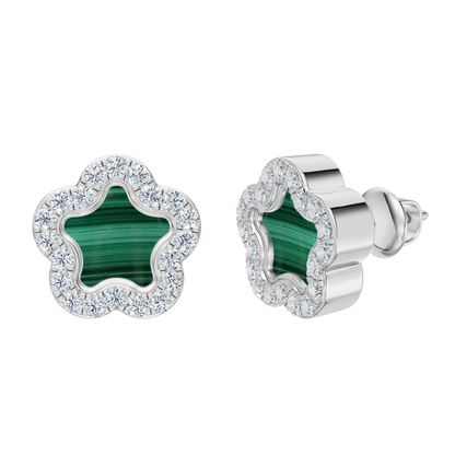 White Gold-Petal Malachite Earrings_view=FRONT