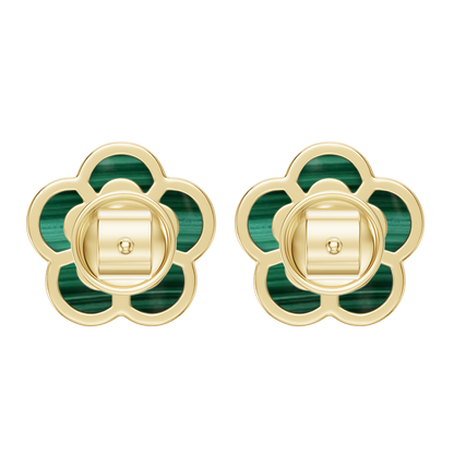 Yellow Gold-Petal Malachite Earrings_view=BACK