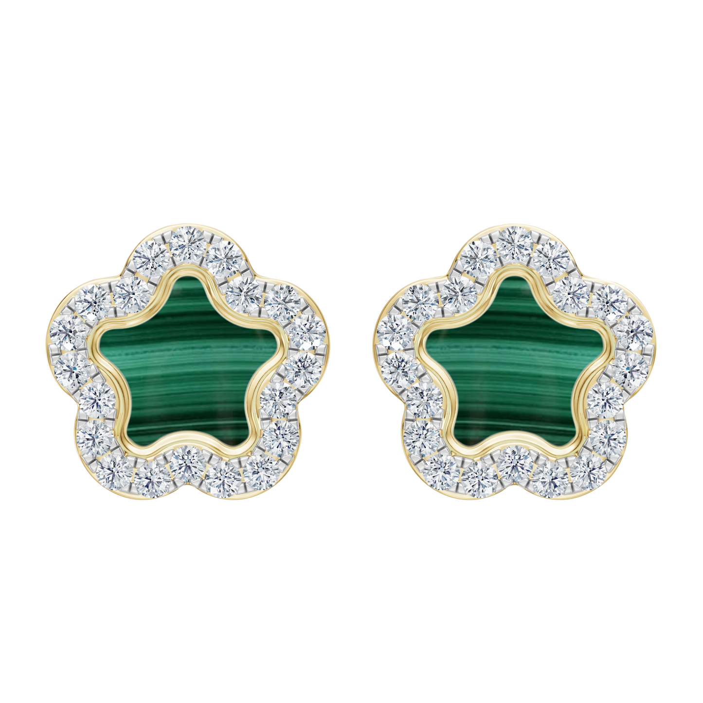 Yellow Gold-Petal Malachite Earrings_view=TOP