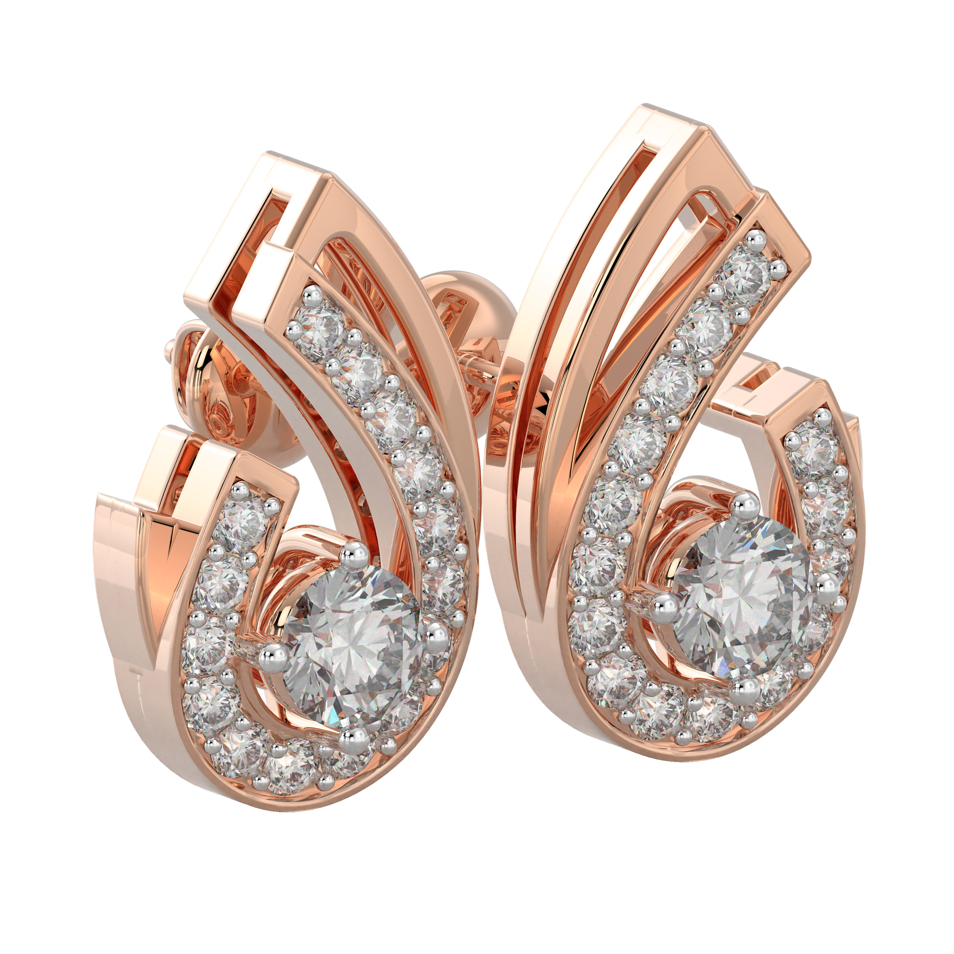 Pink Gold-Nova Diamond Earring Studs_view=3DV
