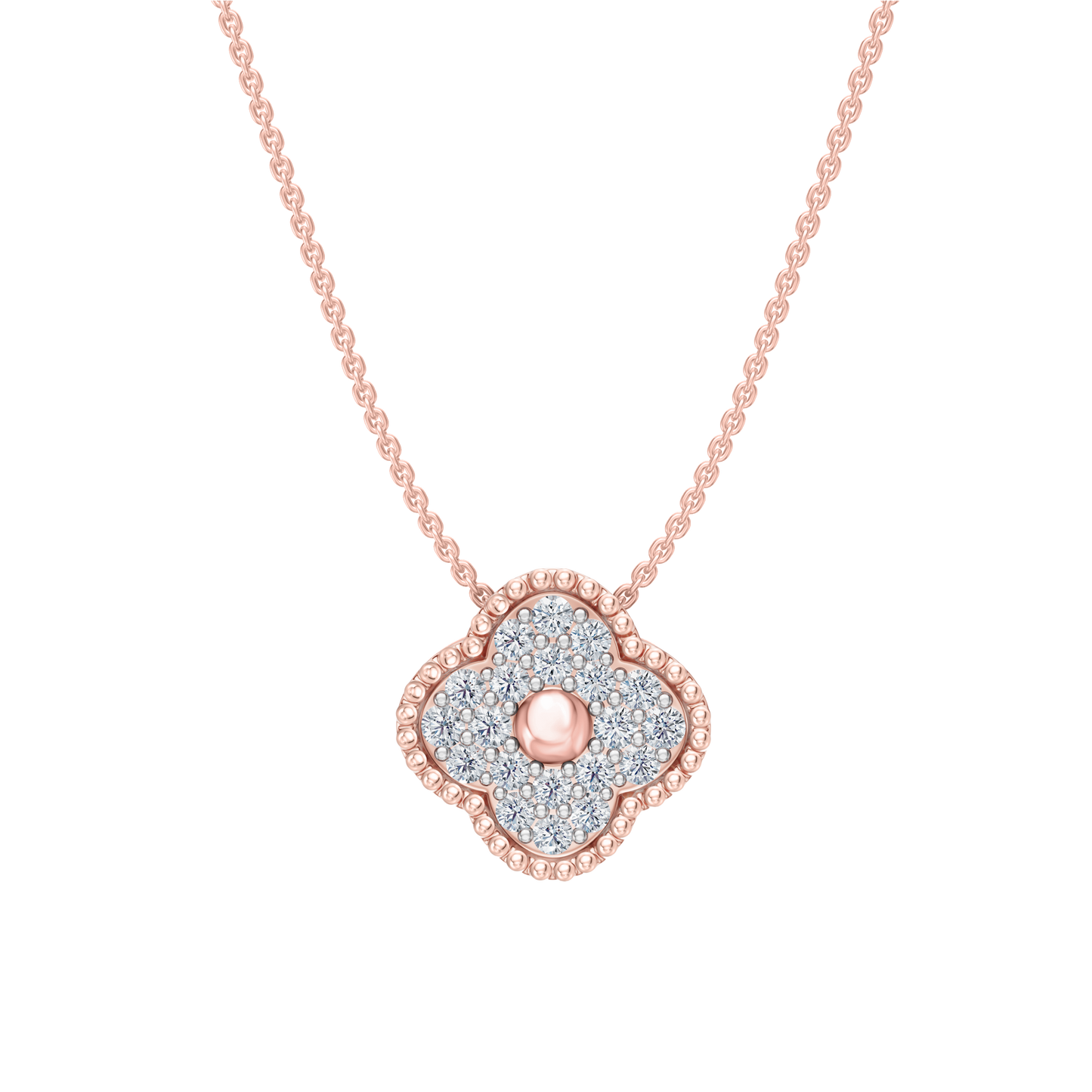 Pink Gold-Clover  Pave Pendant_view=FRONT
