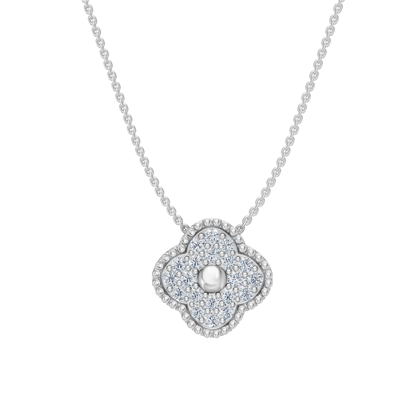 White Gold-Clover  Pave Pendant_view=FRONT