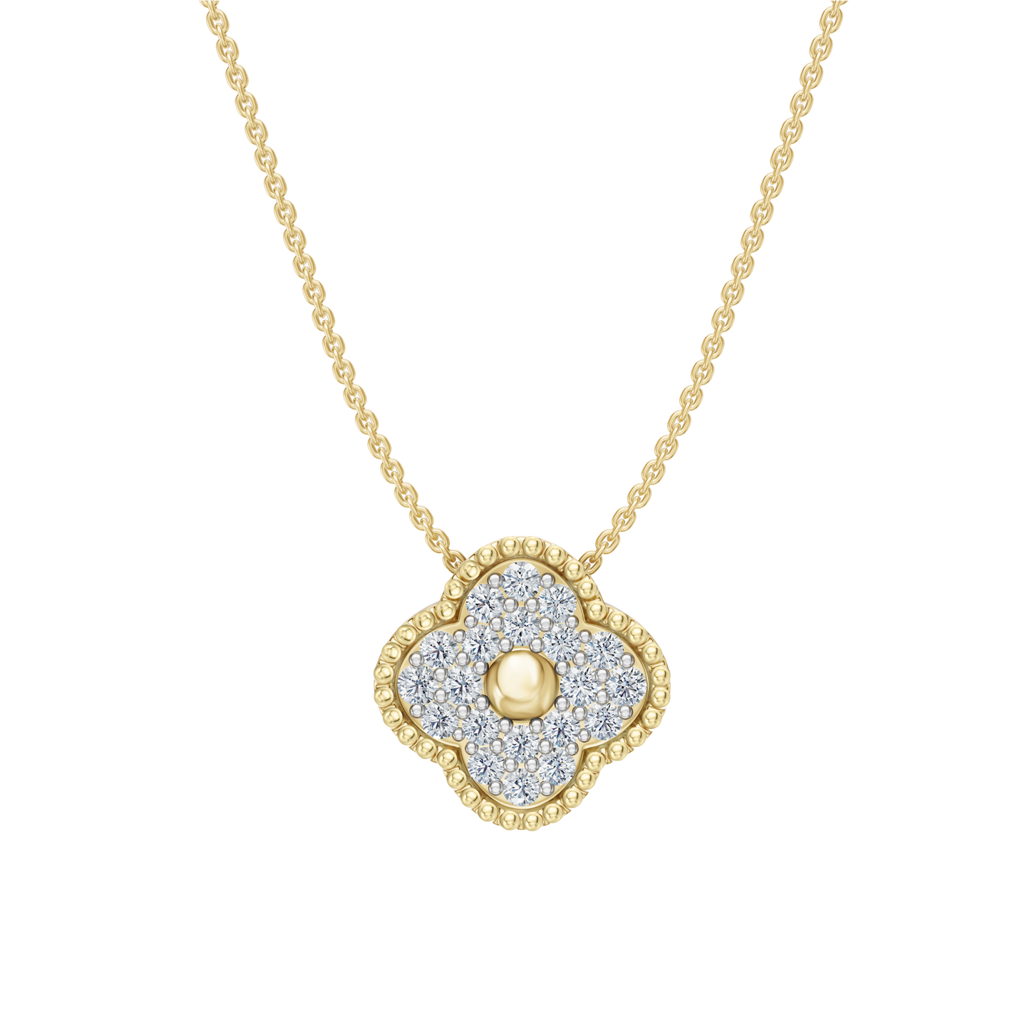 Yellow Gold-Clover  Pave Pendant_view=FRONT