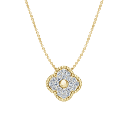 Yellow Gold-Clover  Pave Pendant_view=FRONT