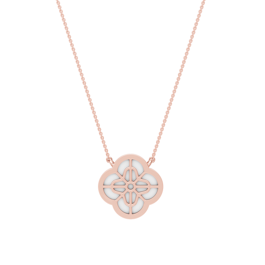 Pink Gold-Quatrefoil Mother of Pearl and Lab Diamond Pendant_view=BACK