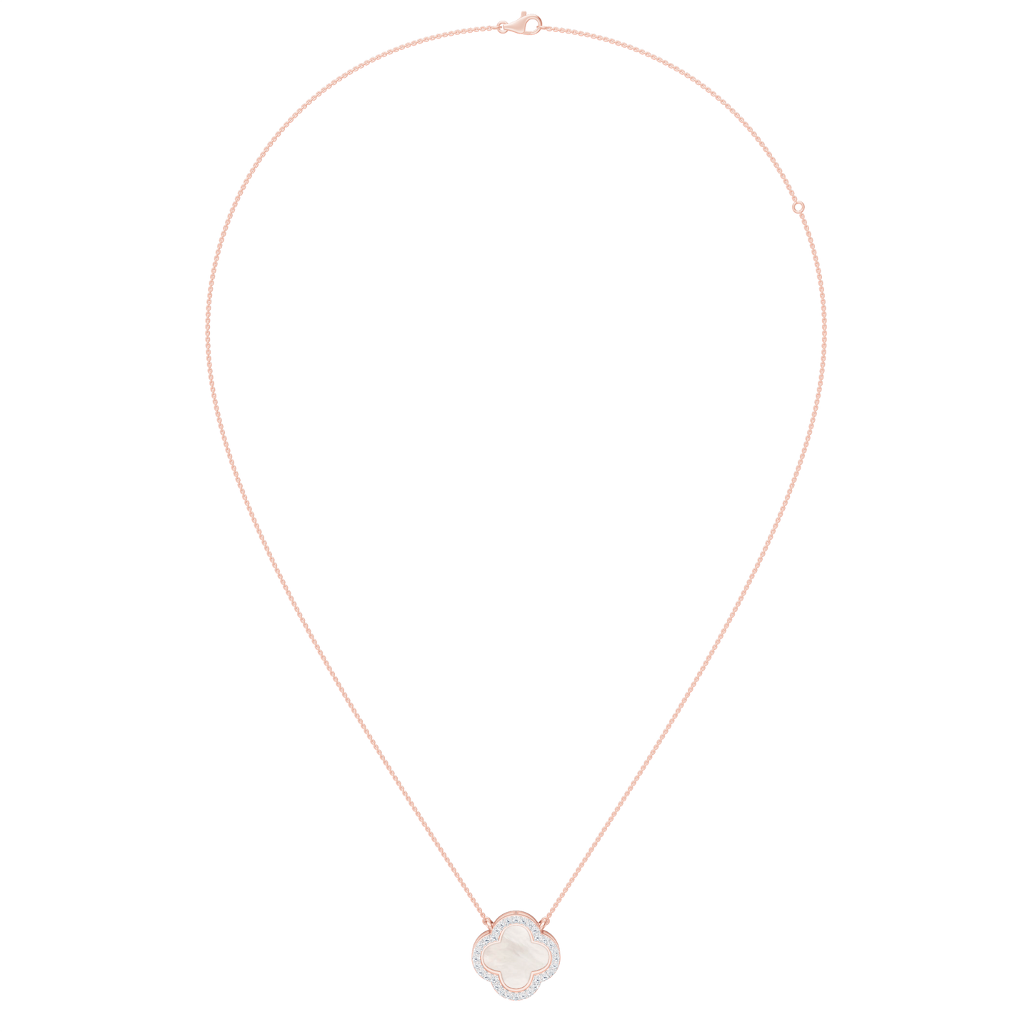 Pink Gold-Quatrefoil Mother of Pearl and Lab Diamond Pendant_view=FRONT