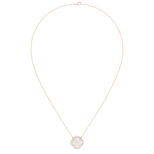 Pink Gold-Quatrefoil Mother of Pearl and Lab Diamond Pendant_view=FRONT