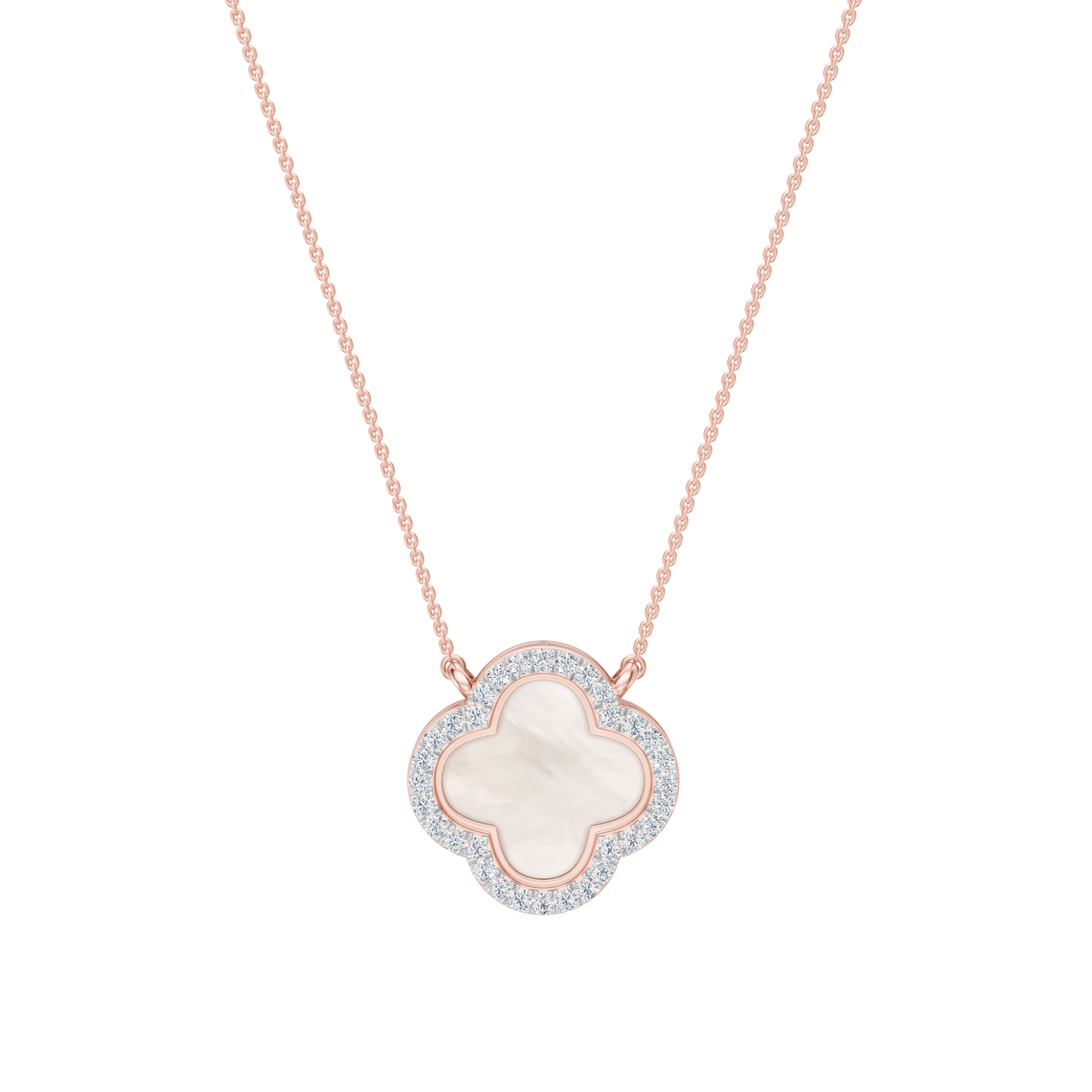 Pink Gold-Quatrefoil Mother of Pearl and Lab Diamond Pendant_view=TOP