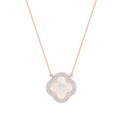 Pink Gold-Quatrefoil Mother of Pearl and Lab Diamond Pendant_view=TOP