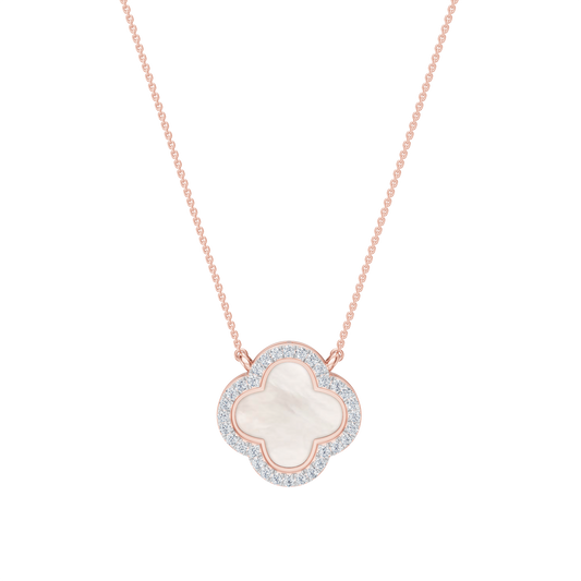 Pink Gold-Quatrefoil Mother of Pearl and Lab Diamond Pendant_view=TOP