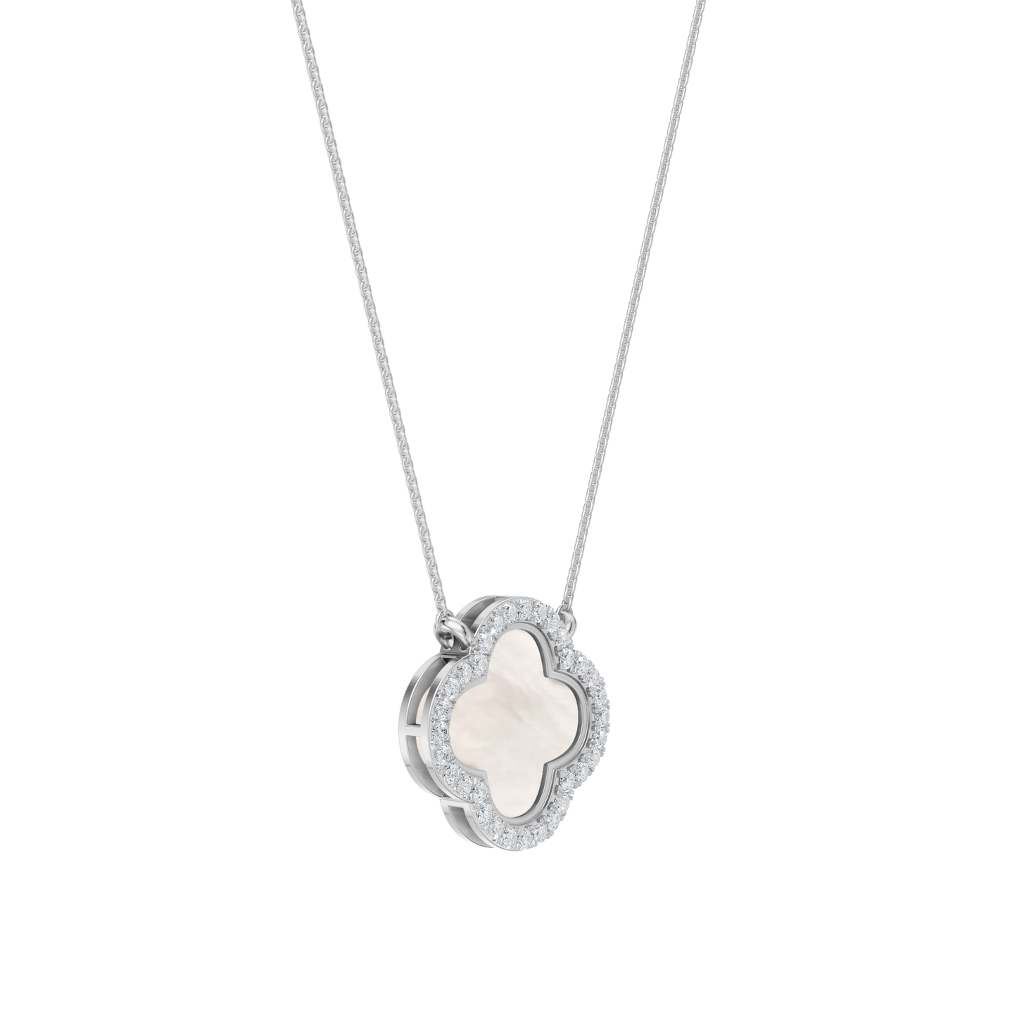 White Gold-Quatrefoil Mother of Pearl and Lab Diamond Pendant_view=3DV