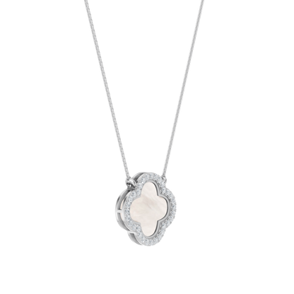 White Gold-Quatrefoil Mother of Pearl and Lab Diamond Pendant_view=3DV