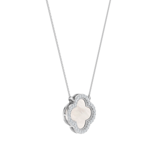 White Gold-Quatrefoil Mother of Pearl and Lab Diamond Pendant_view=3DV