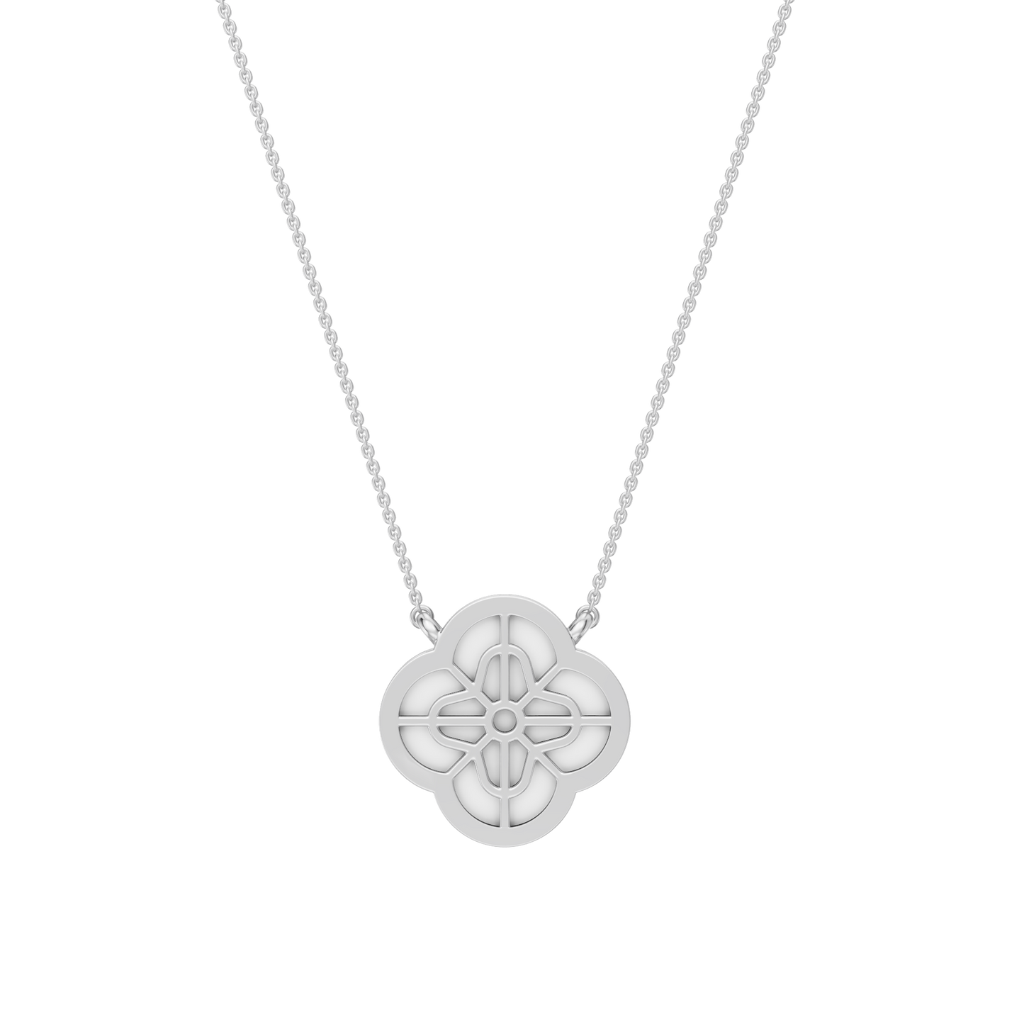 White Gold-Quatrefoil Mother of Pearl and Lab Diamond Pendant_view=BACK