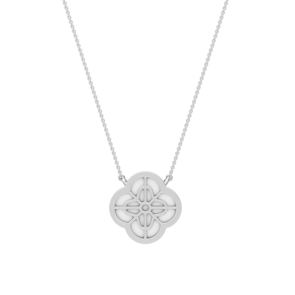 White Gold-Quatrefoil Mother of Pearl and Lab Diamond Pendant_view=BACK