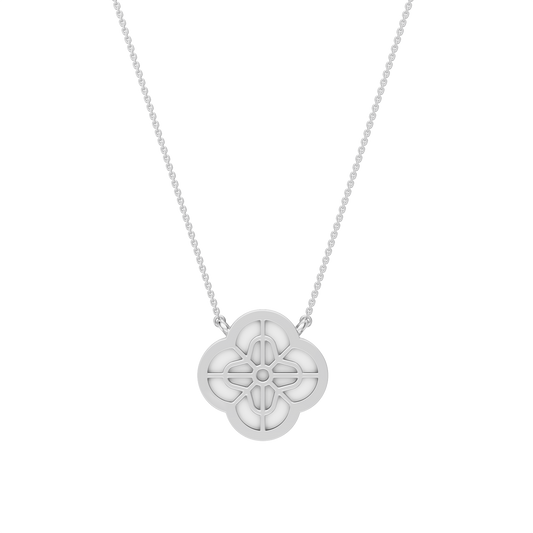 White Gold-Quatrefoil Mother of Pearl and Lab Diamond Pendant_view=BACK