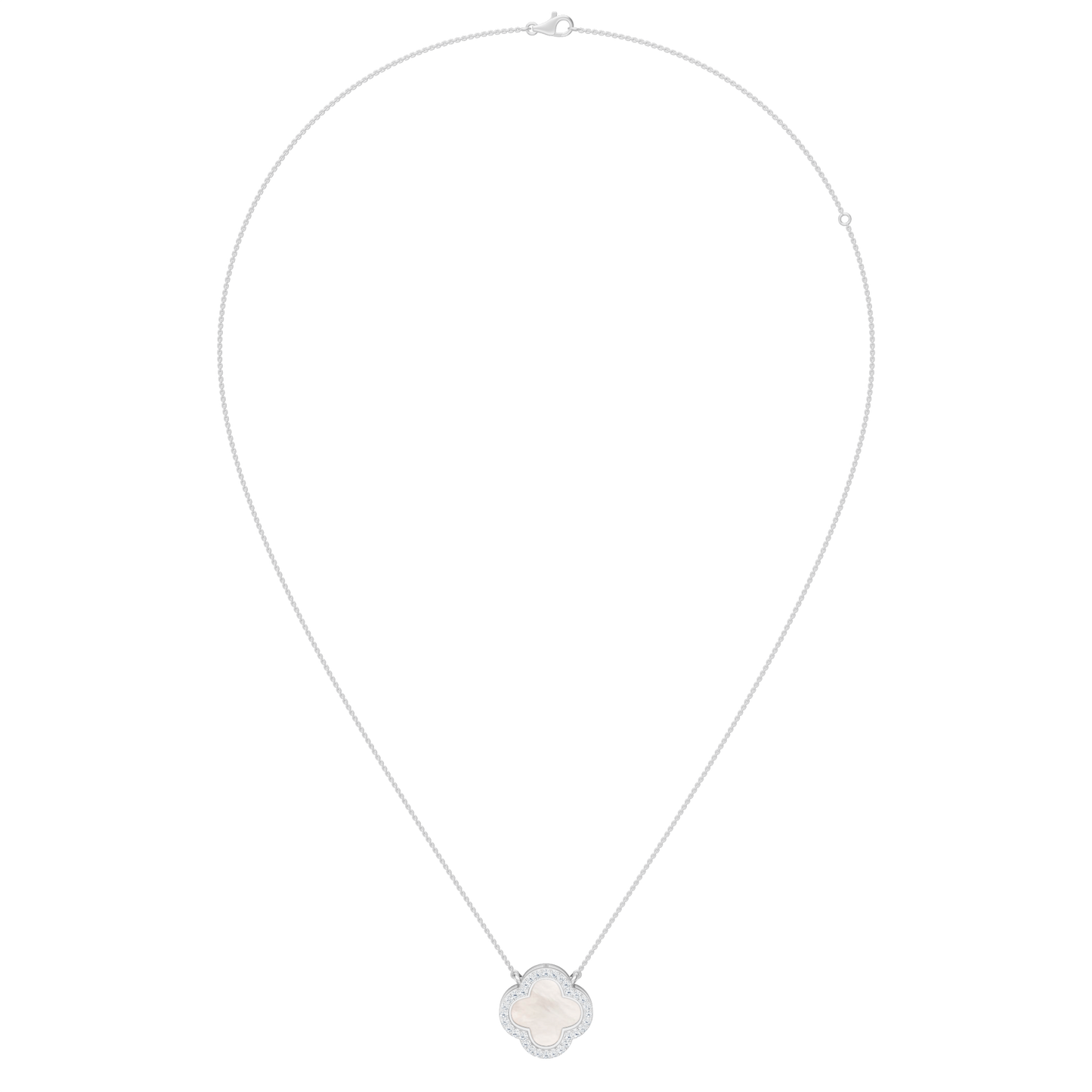 White Gold-Quatrefoil Mother of Pearl and Lab Diamond Pendant_view=FRONT