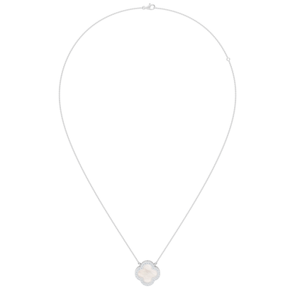 White Gold-Quatrefoil Mother of Pearl and Lab Diamond Pendant_view=FRONT