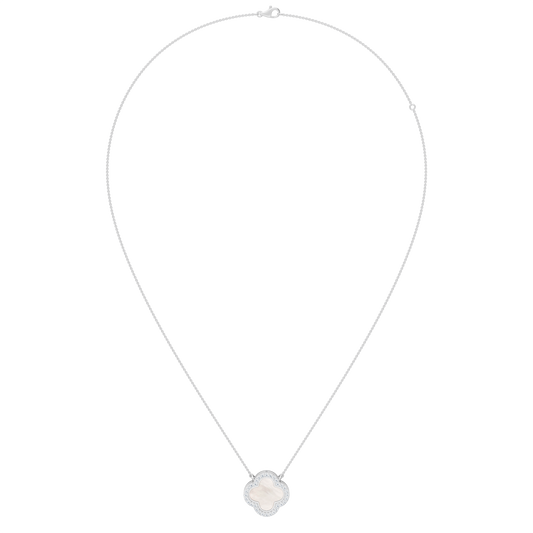 White Gold-Quatrefoil Mother of Pearl and Lab Diamond Pendant_view=FRONT