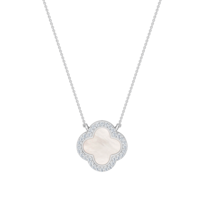 White Gold-Quatrefoil Mother of Pearl and Lab Diamond Pendant_view=TOP