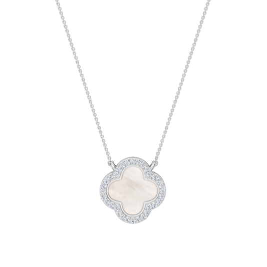 White Gold-Quatrefoil Mother of Pearl and Lab Diamond Pendant_view=TOP