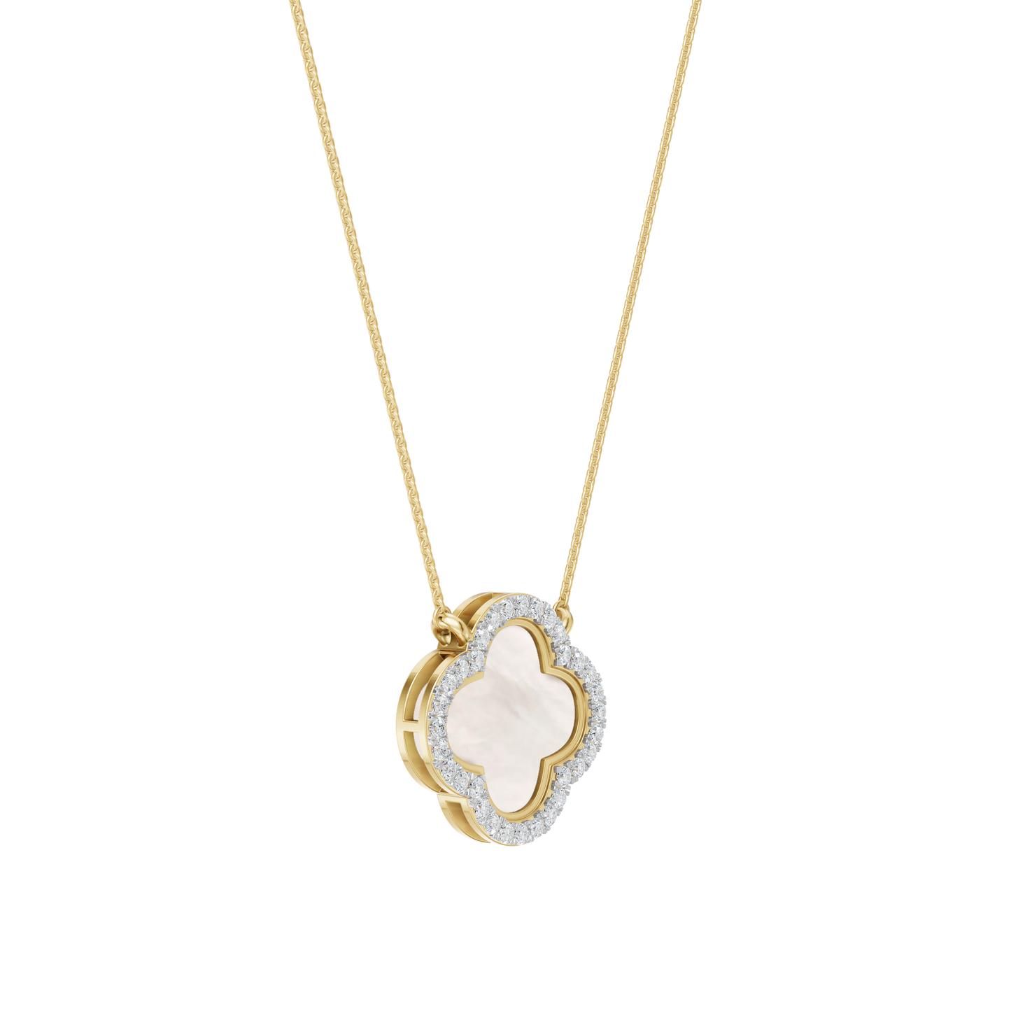 Yellow Gold-Quatrefoil Mother of Pearl and Lab Diamond Pendant_view=3DV