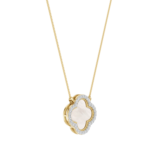 Yellow Gold-Quatrefoil Mother of Pearl and Lab Diamond Pendant_view=3DV