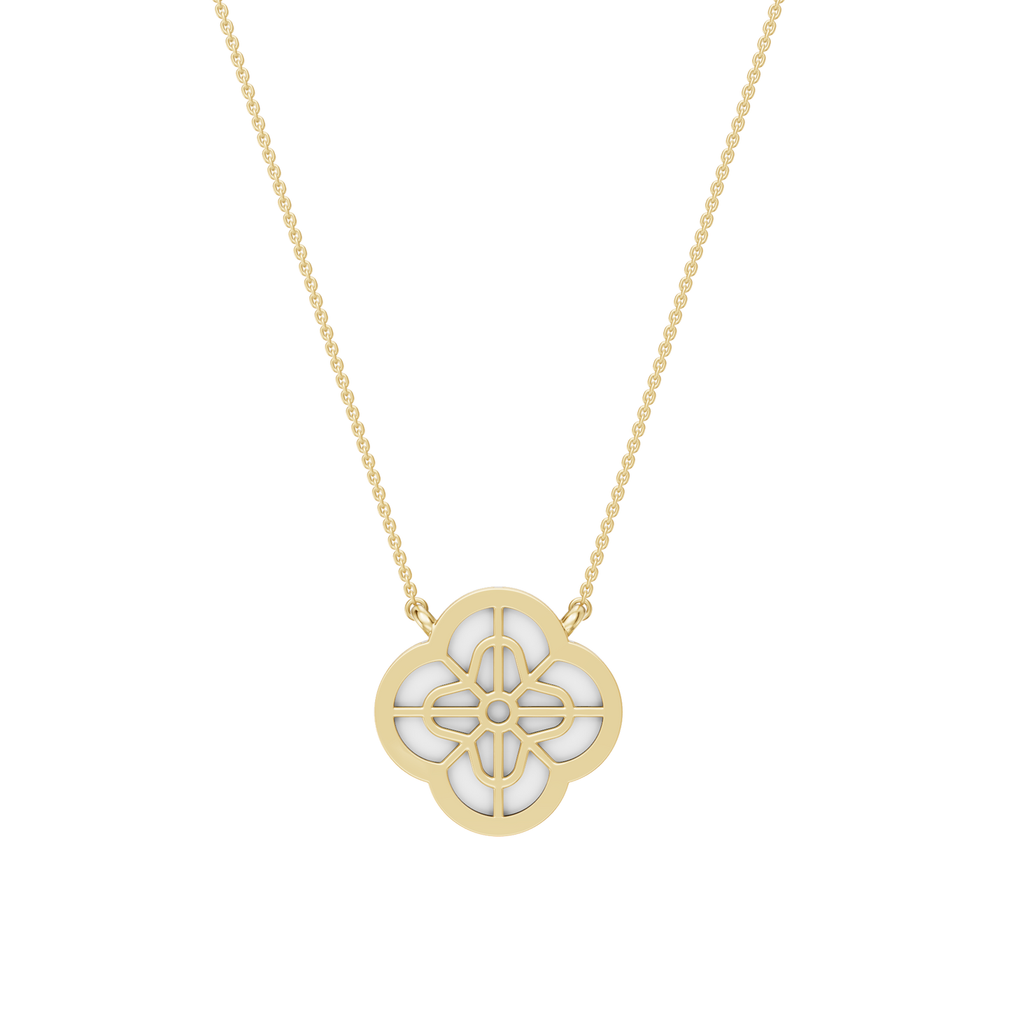 Yellow Gold-Quatrefoil Mother of Pearl and Lab Diamond Pendant_view=BACK