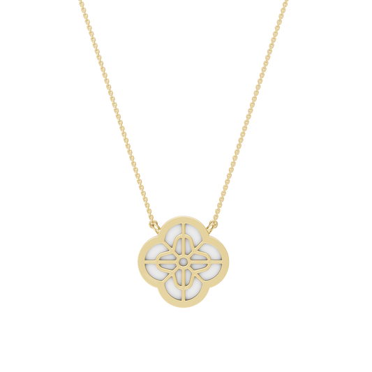 Yellow Gold-Quatrefoil Mother of Pearl and Lab Diamond Pendant_view=BACK