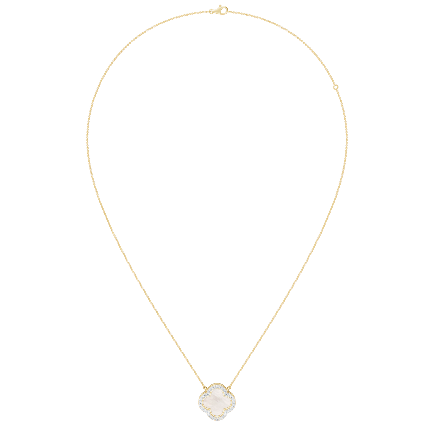 Yellow Gold-Quatrefoil Mother of Pearl and Lab Diamond Pendant_view=FRONT