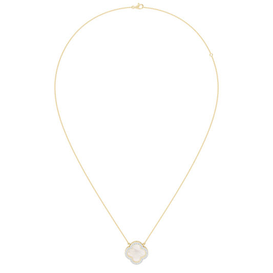Yellow Gold-Quatrefoil Mother of Pearl and Lab Diamond Pendant_view=FRONT