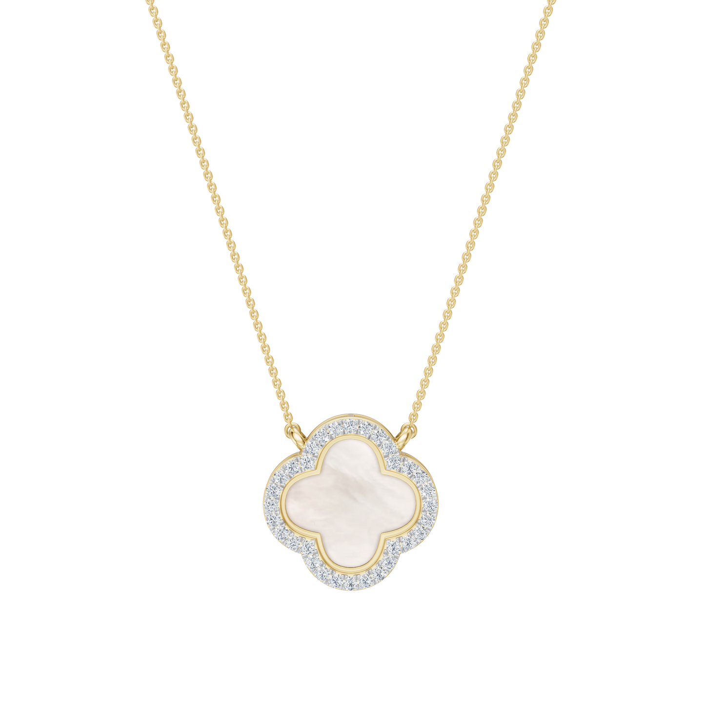 Yellow Gold-Quatrefoil Mother of Pearl and Lab Diamond Pendant_view=TOP