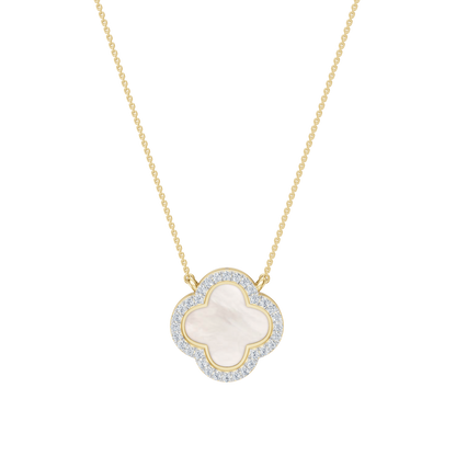 Yellow Gold-Quatrefoil Mother of Pearl and Lab Diamond Pendant_view=TOP