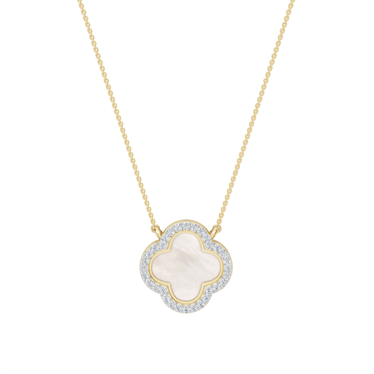 Yellow Gold-Quatrefoil Mother of Pearl and Lab Diamond Pendant_view=TOP