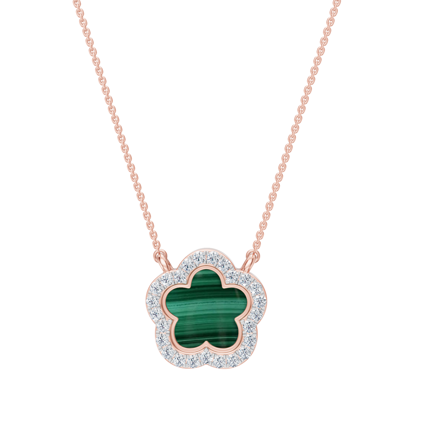 Pink Gold-Petal Malachite and Lab Diamond Pendant_view=TOP