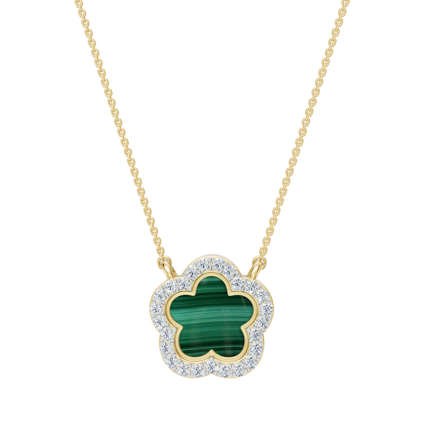 Yellow Gold-Petal Malachite and Lab Diamond Pendant_view=TOP