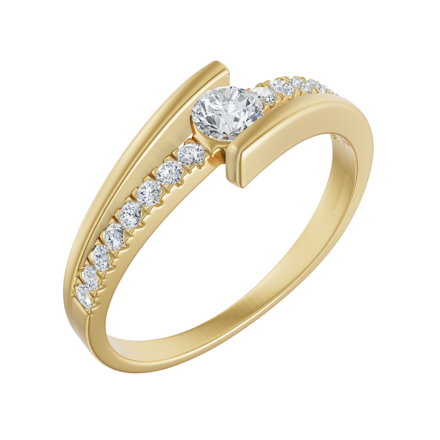 Yellow Gold-Blush Lab Diamond Ring 0.15ct Round Center_view=3DV