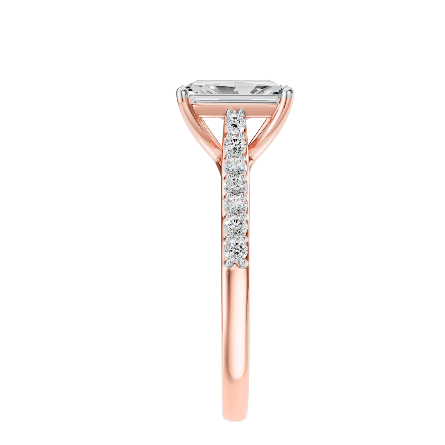 Pink Gold-Phoenix Lab Diamond  Ring 1.75ct Radiant Cut Center_view=SIDE